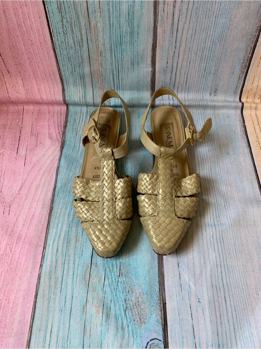 Vintage light gold/cream Woven Slingback closed toe Sandals